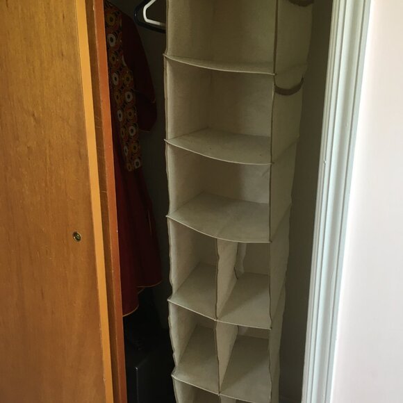 Hanging Closet Shelf 6 Tier, 3 Lg & 6 Sm Shelves, Canvas Cotton, 4 side pockets - Picture 3 of 3